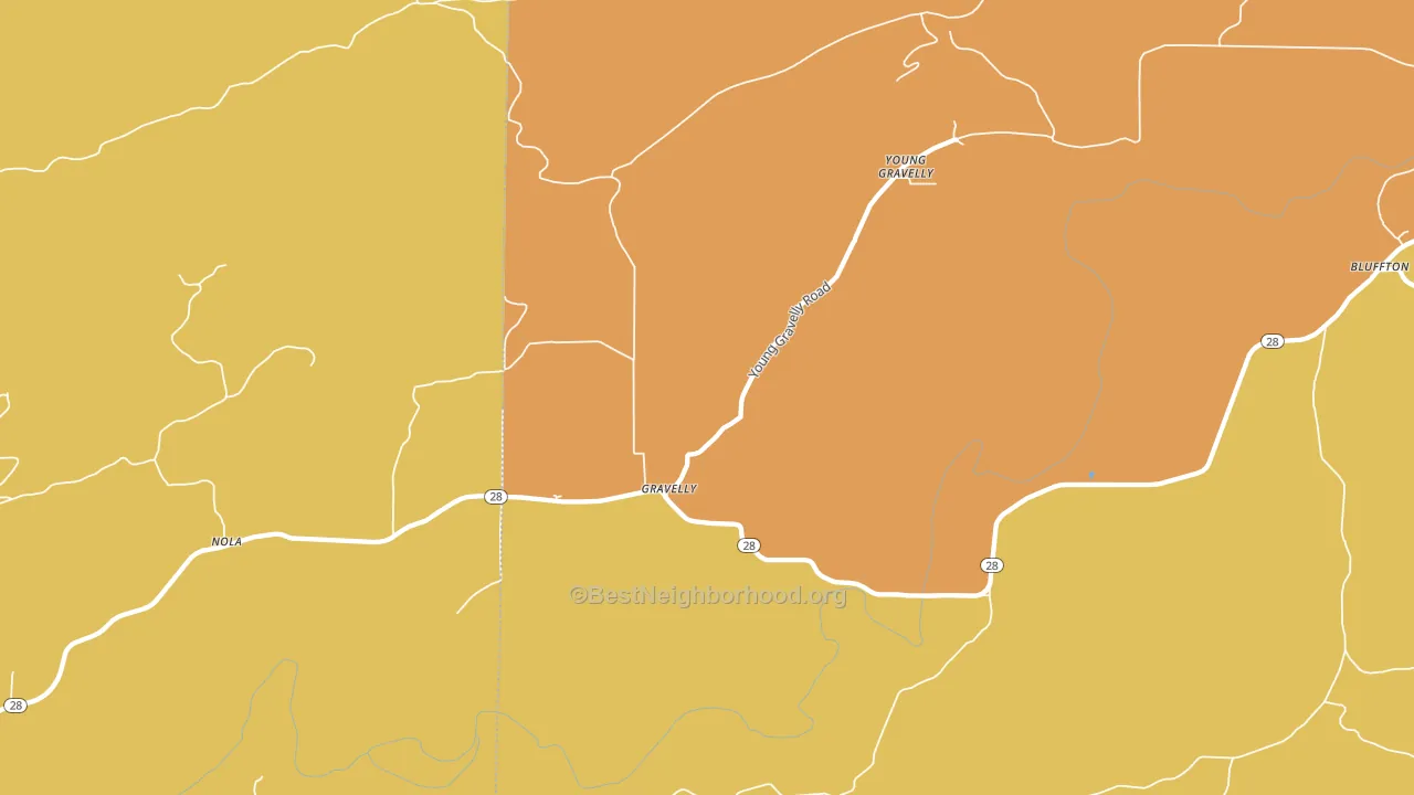 Gravelly, AR block-group voter-turnout map