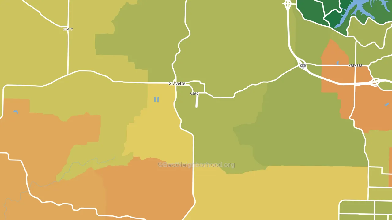 Gravette, AR block-group voter-turnout map