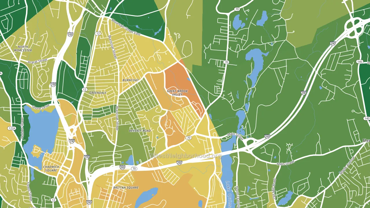 Great Brook Valley, Worcester, MA block-group voter-turnout map