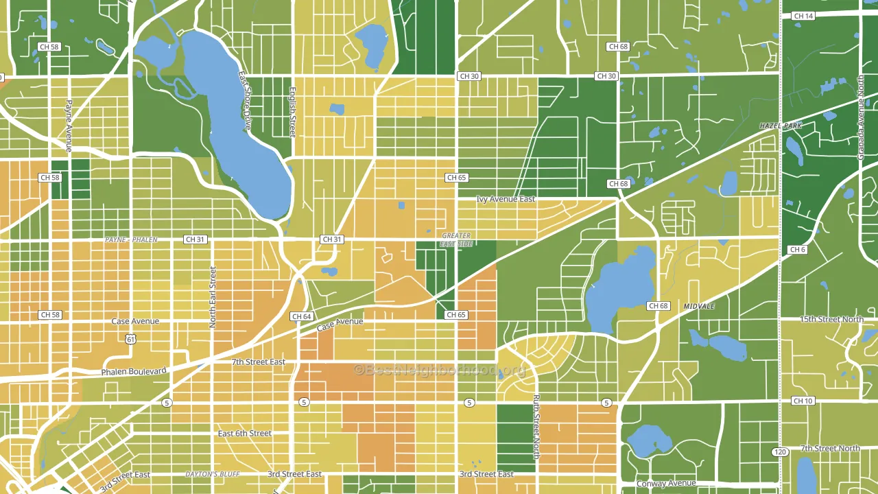 Greater Eastside, St. Paul, MN block-group voter-turnout map
