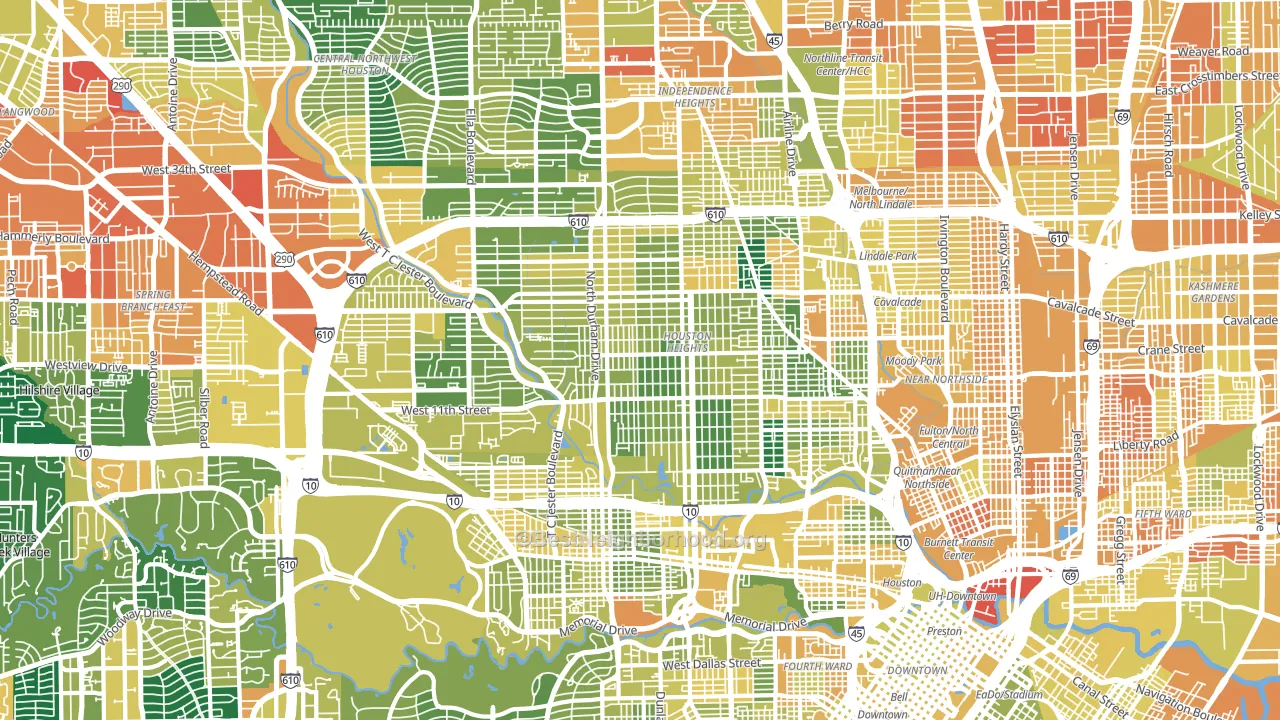Greater Heights, Houston, TX block-group voter-turnout map