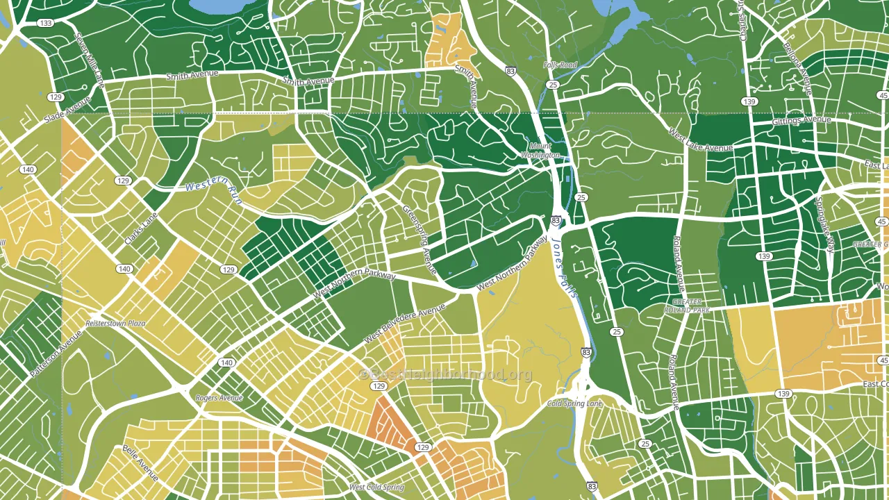 Greater Mount Washington, Baltimore, MD block-group voter-turnout map