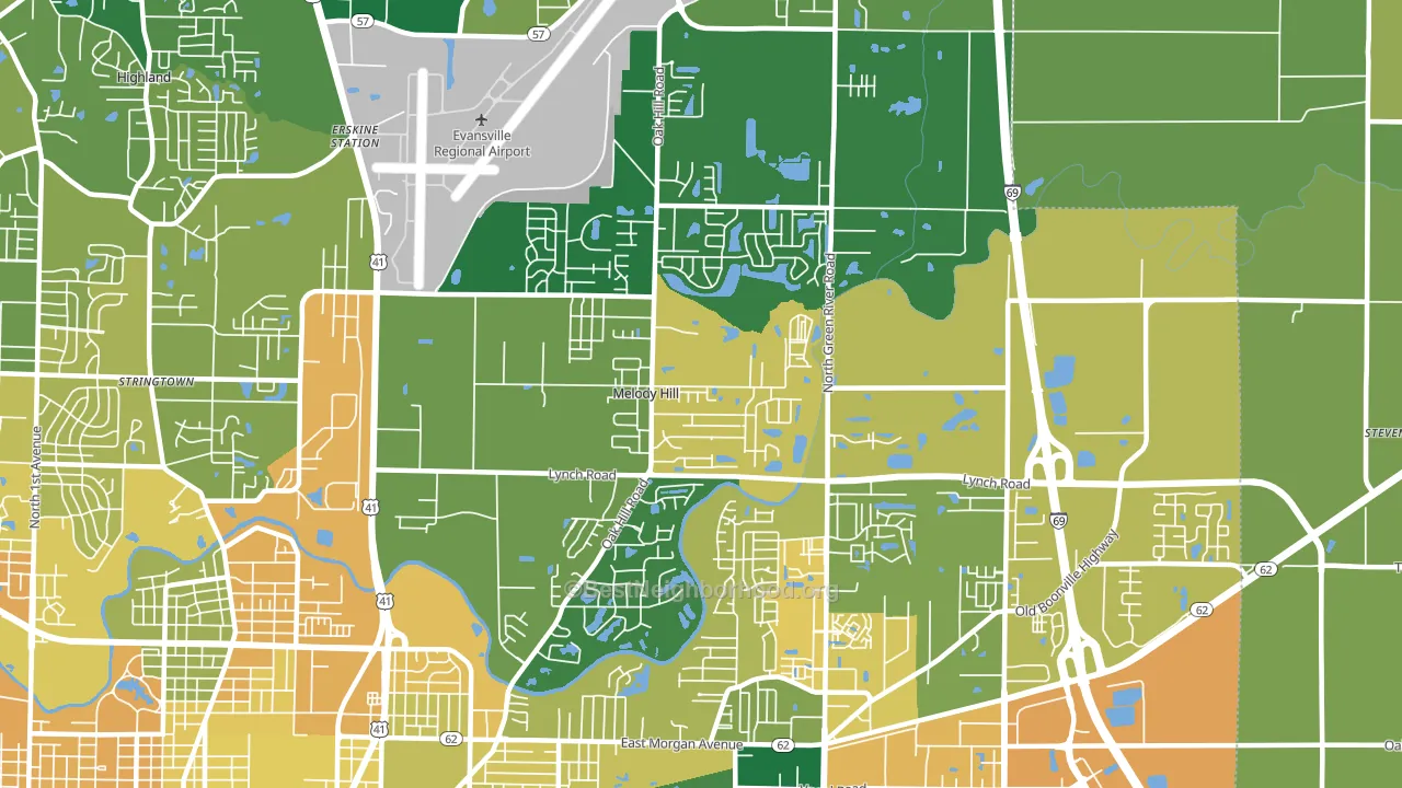 Greater Oakhill, Evansville, IN block-group voter-turnout map