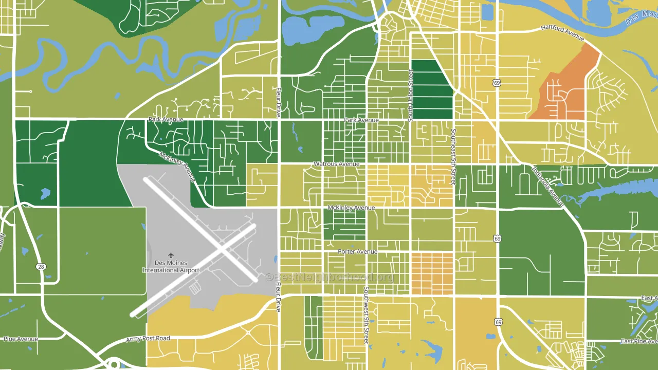 Greater South Side, Des Moines, IA block-group voter-turnout map