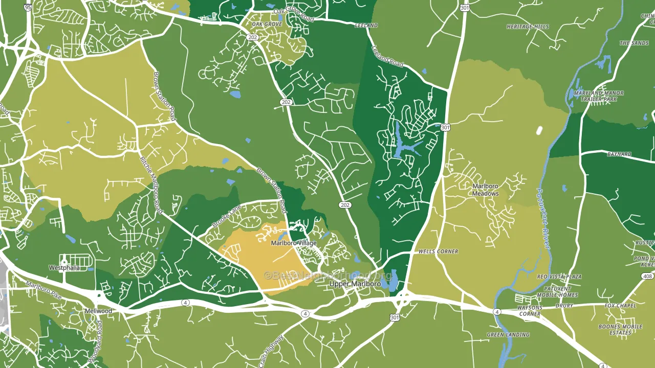Greater Upper Marlboro, Brock Hall, MD block-group voter-turnout map