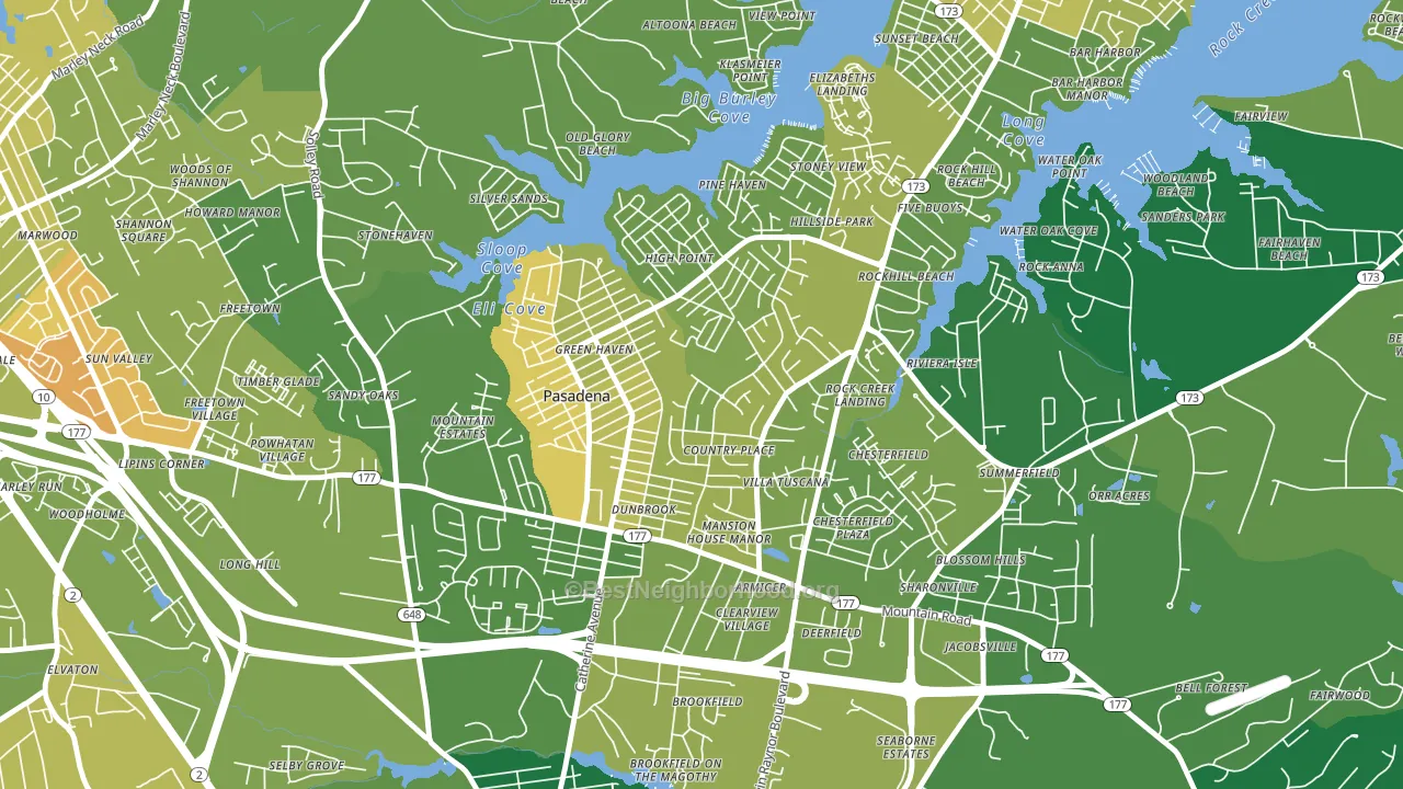 Green Haven, Pasadena, MD block-group voter-turnout map