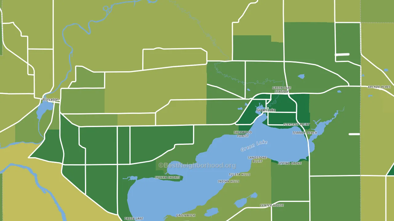Green Lake County, WI block-group voter-turnout map