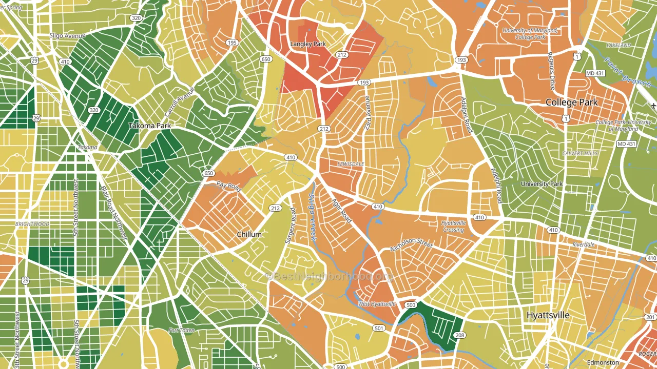 Green Meadows, Chillum, MD block-group voter-turnout map