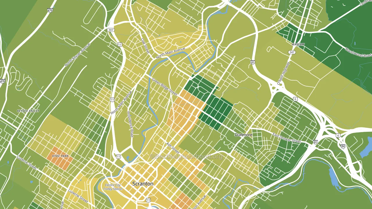 Green Ridge, Scranton, PA block-group voter-turnout map