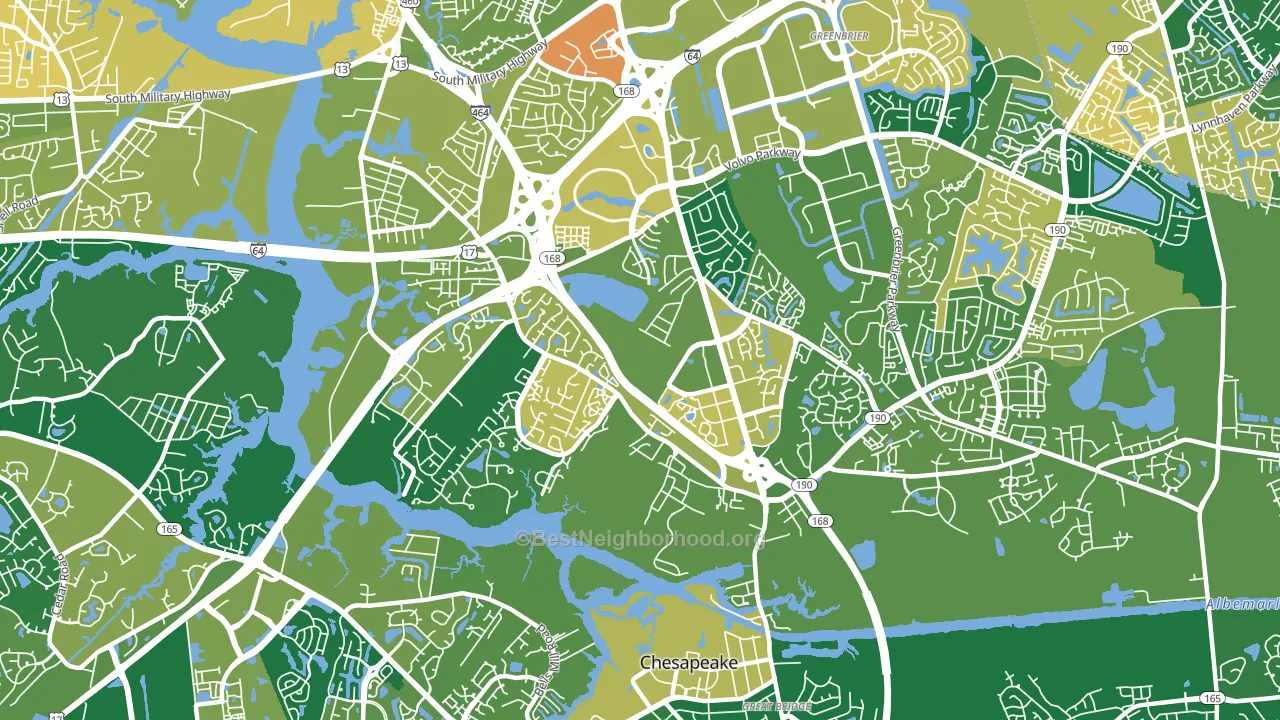 Greenbrier West, Chesapeake, VA block-group voter-turnout map
