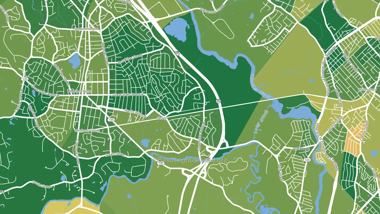 Greendale Village, Needham, MA block-group voter-turnout map