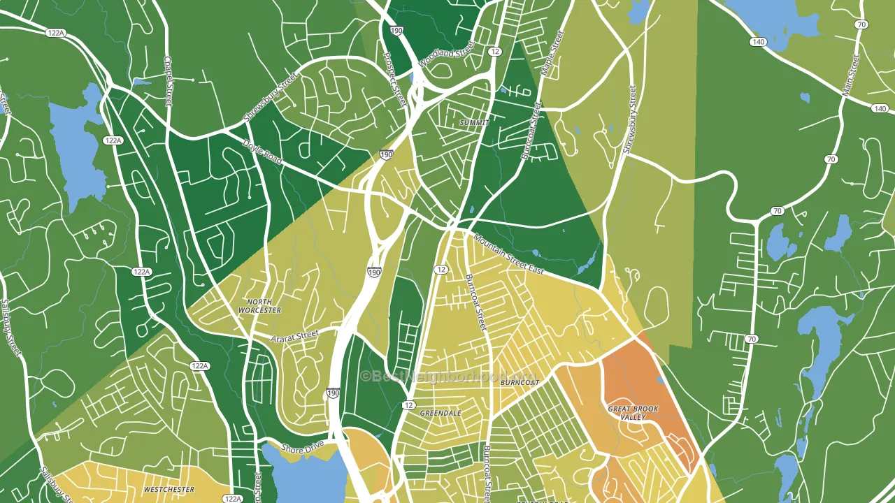 Greendale, Worcester, MA block-group voter-turnout map