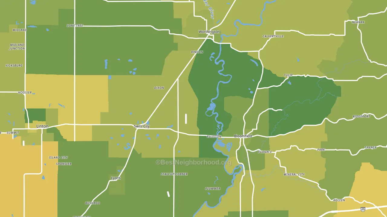 Greene County, IN block-group voter-turnout map