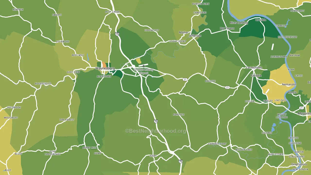 Greene County, PA block-group voter-turnout map