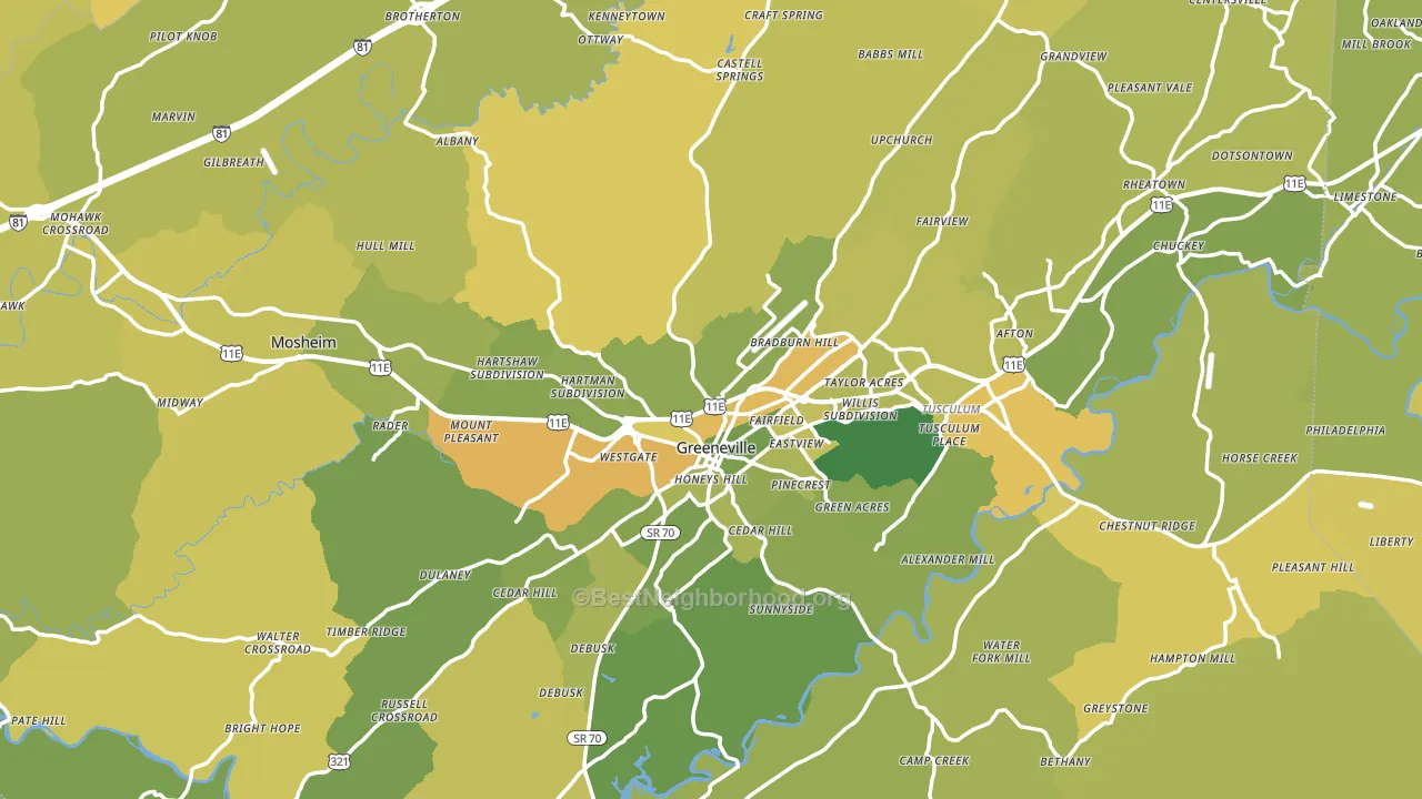Greene County, TN block-group voter-turnout map