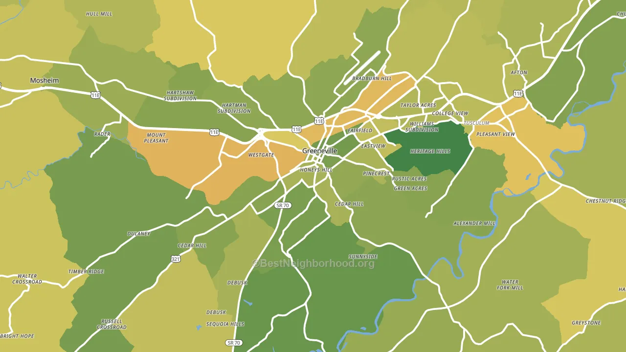 Greeneville, TN block-group voter-turnout map