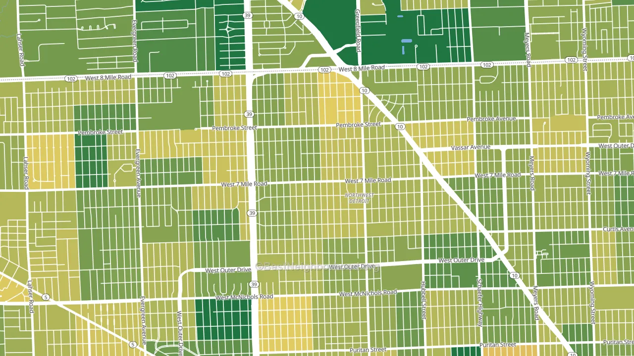 Greenfield, Detroit, MI block-group voter-turnout map