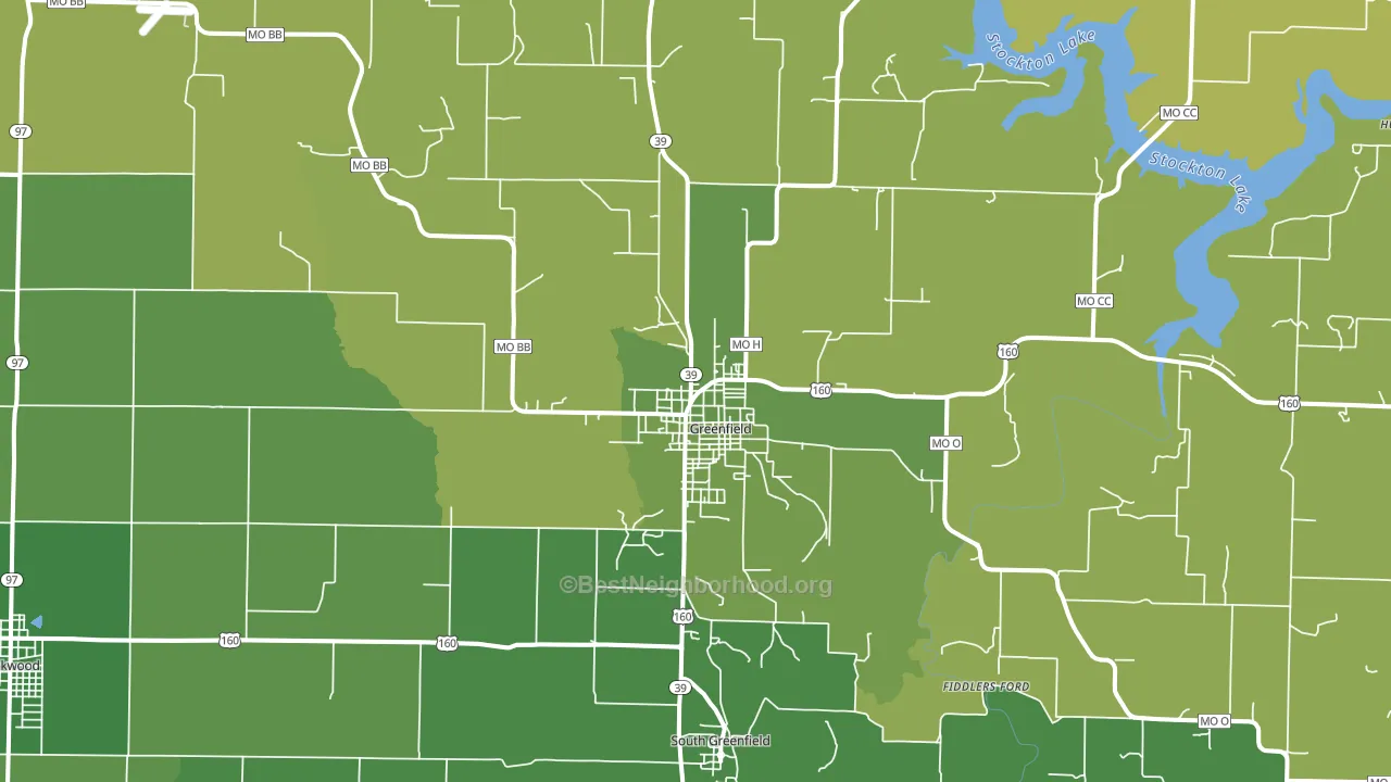 Greenfield, MO block-group voter-turnout map