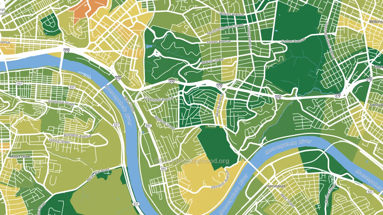 Greenfield, Pittsburgh, PA block-group voter-turnout map