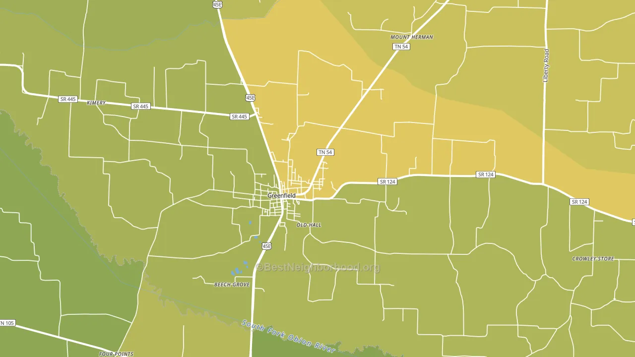 Greenfield, TN block-group voter-turnout map
