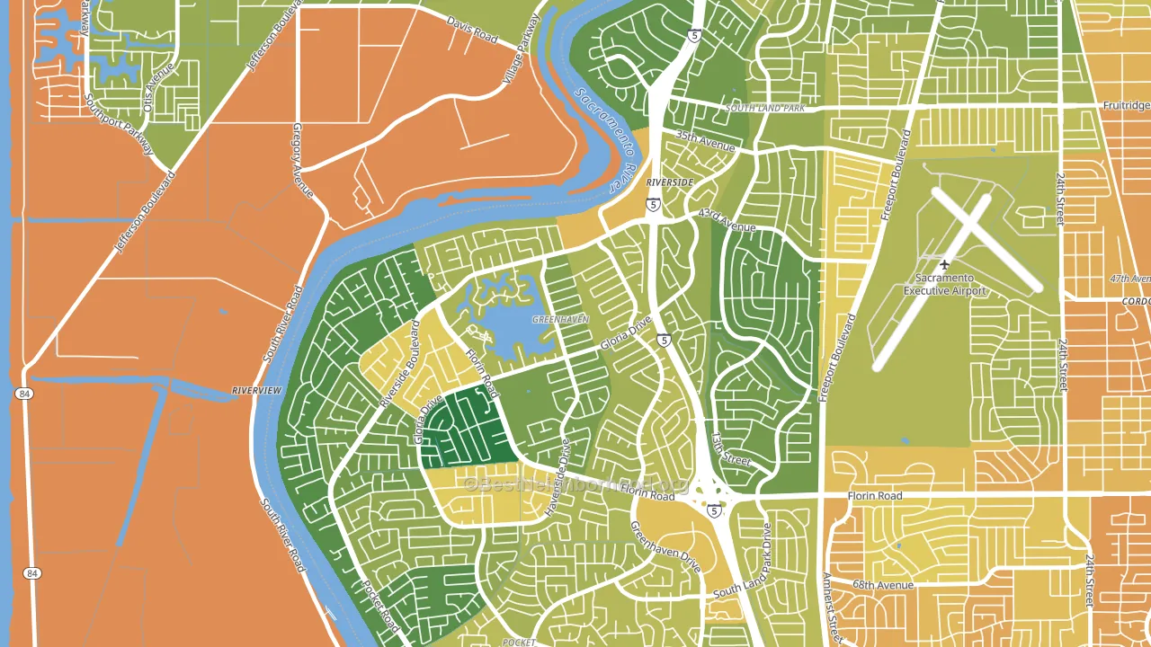 Greenhaven, Sacramento, CA block-group voter-turnout map