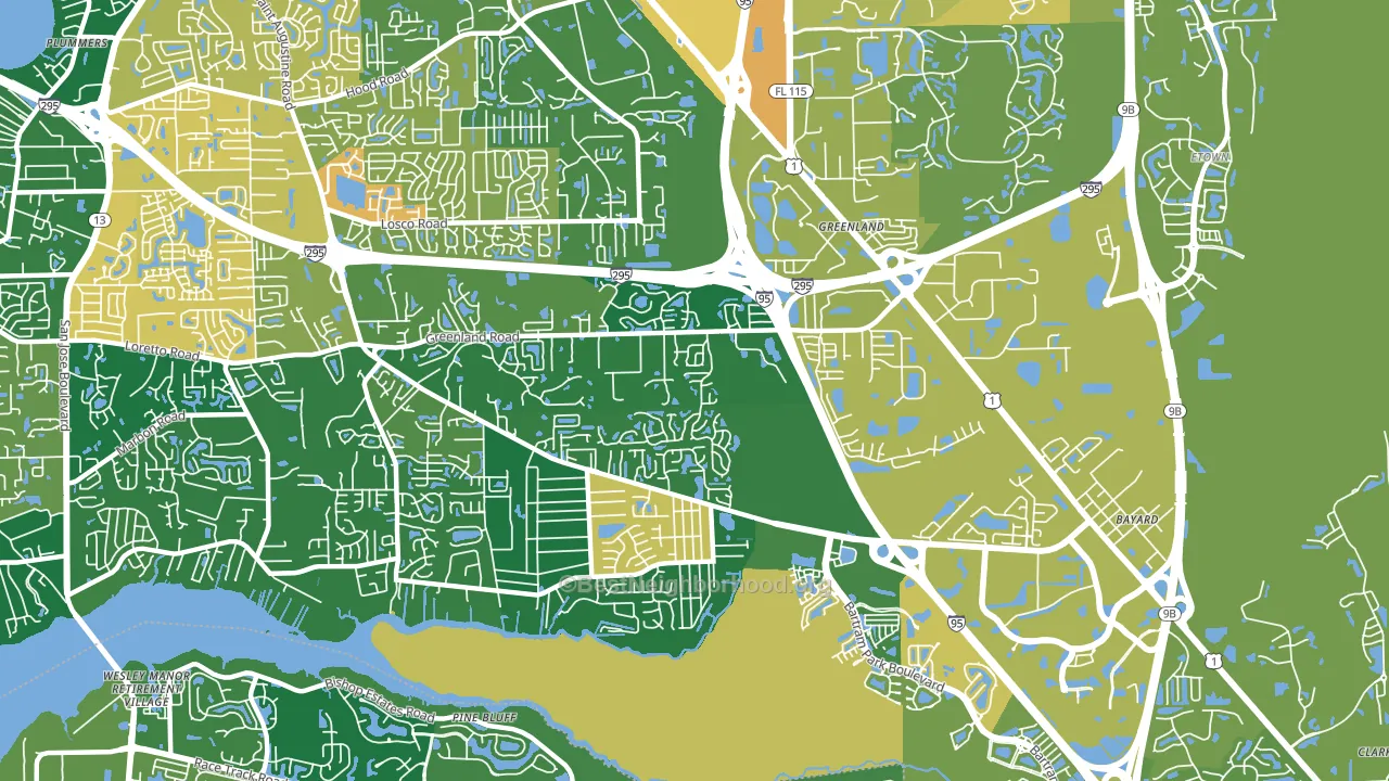 Greenland, Jacksonville, FL block-group voter-turnout map