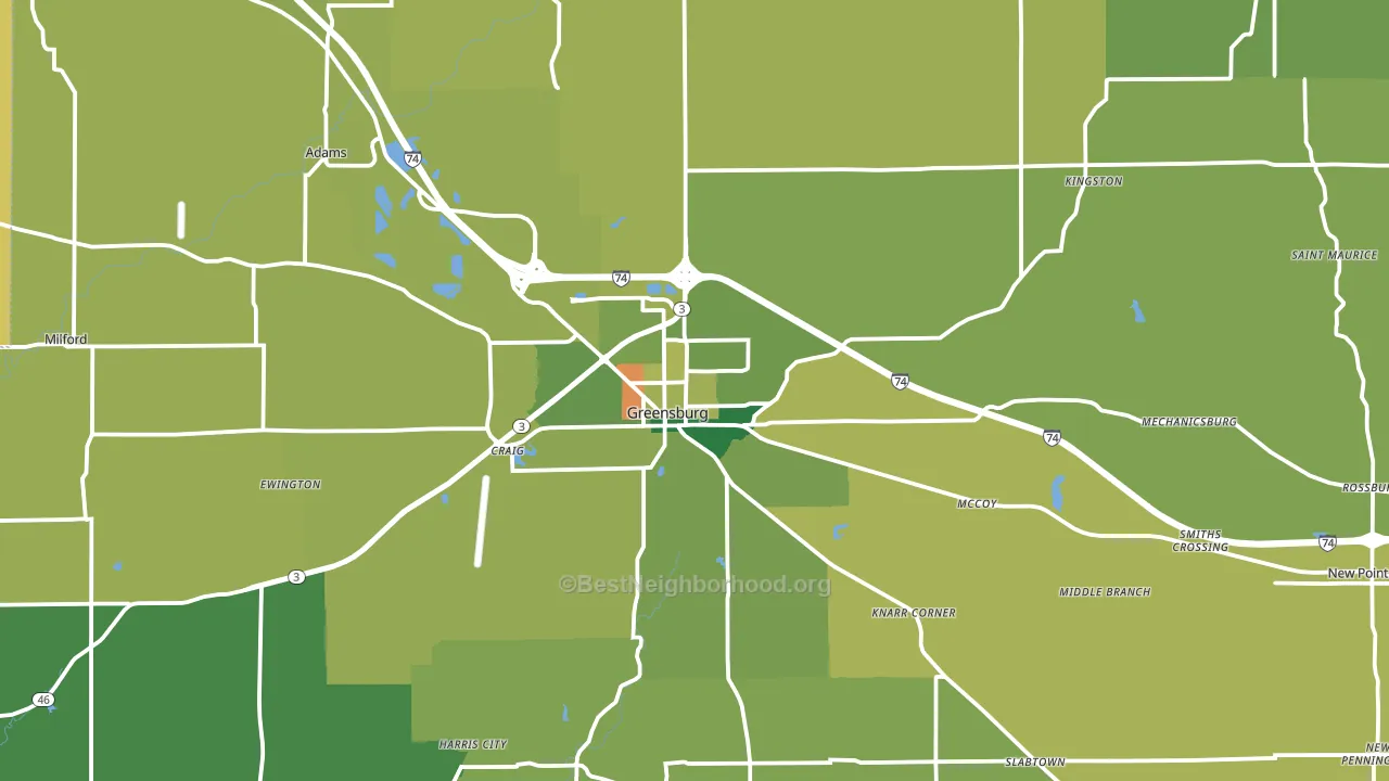 Greensburg, IN block-group voter-turnout map