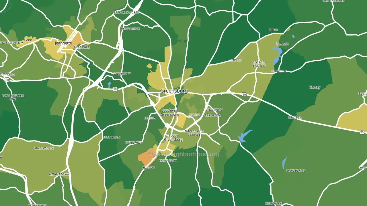 Greensburg, PA block-group voter-turnout map