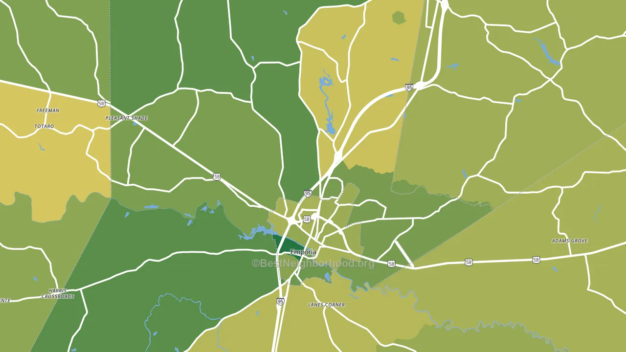 Greensville County, VA block-group voter-turnout map