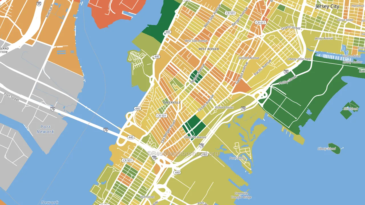 Greenville, Jersey City, NJ block-group voter-turnout map