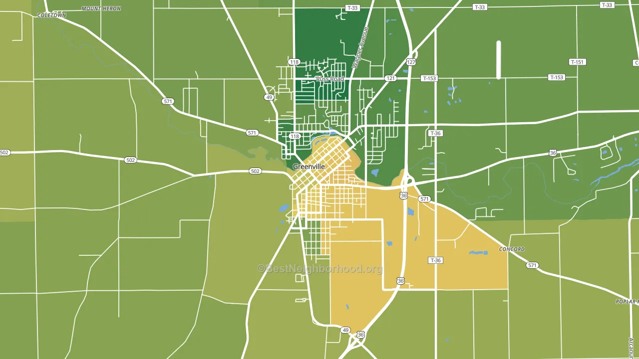 Greenville South Broadway Historic District, Greenville, OH block-group voter-turnout map