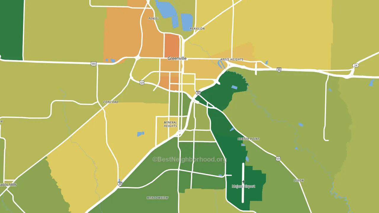 Greenville, TX block-group voter-turnout map