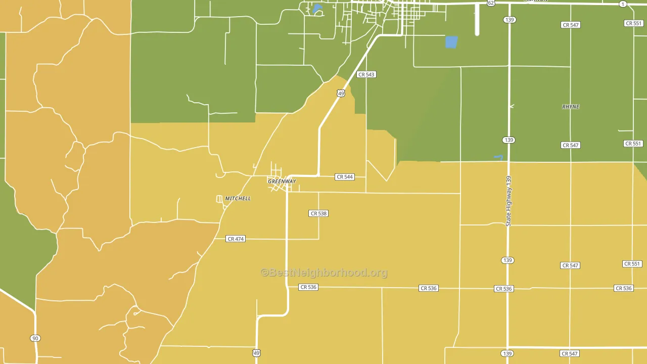 Greenway, AR block-group voter-turnout map