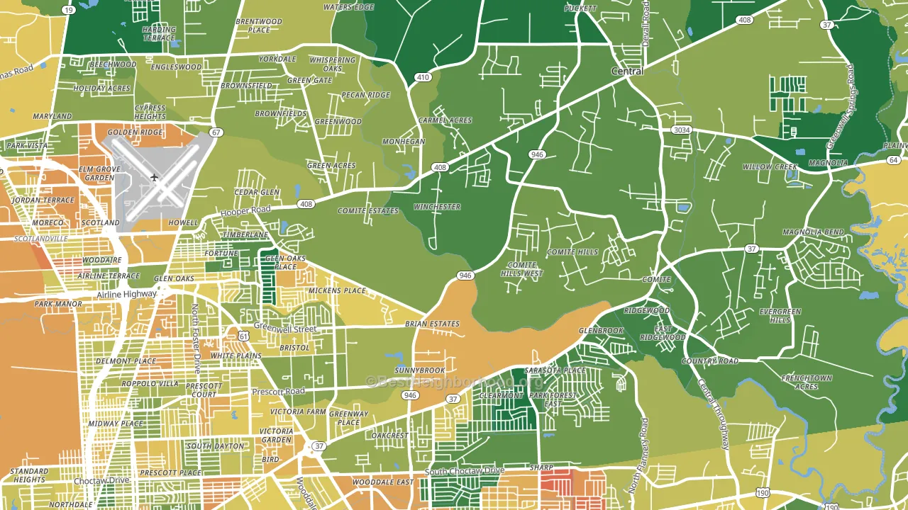 Greenwell Springs-Central Area, Baton Rouge, LA block-group voter-turnout map