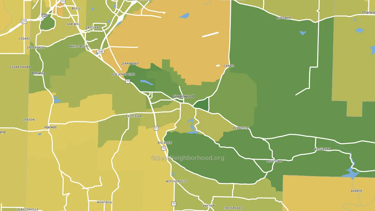 Greenwood, AR block-group voter-turnout map