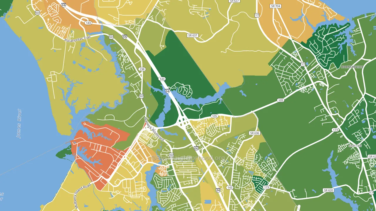 Greenwood, Newport News, VA block-group voter-turnout map