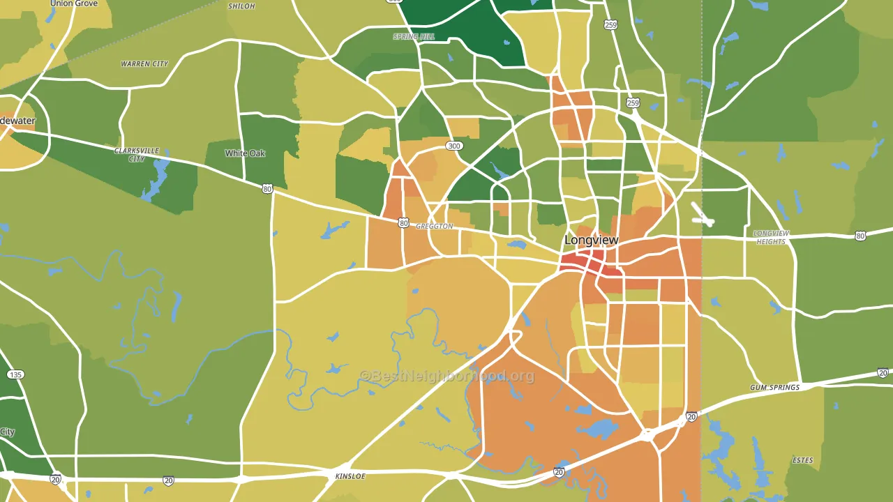 Gregg County, TX block-group voter-turnout map