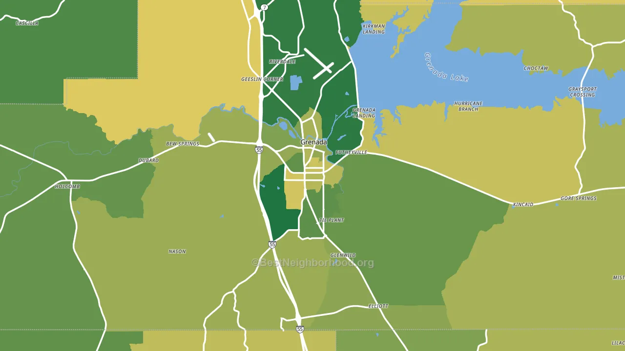 Grenada County, MS block-group voter-turnout map