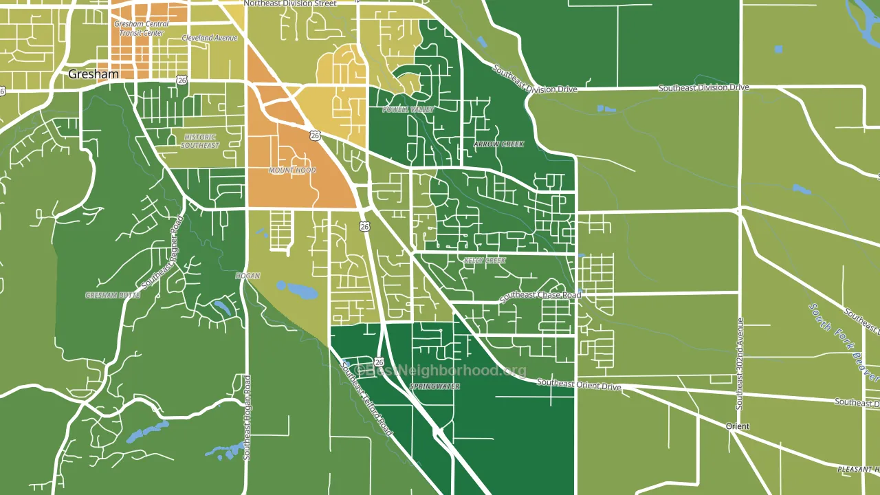 Gresham-Kelly Creek, Gresham, OR block-group voter-turnout map