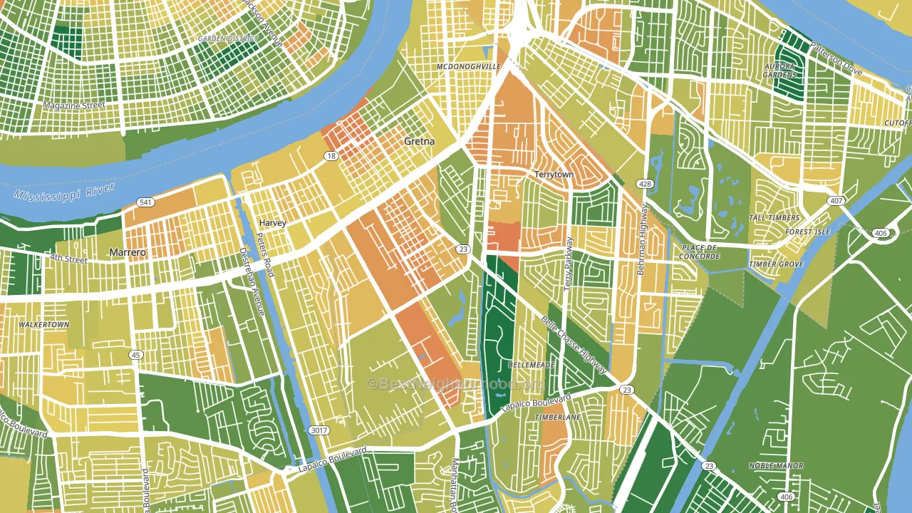 Gretna, LA block-group voter-turnout map