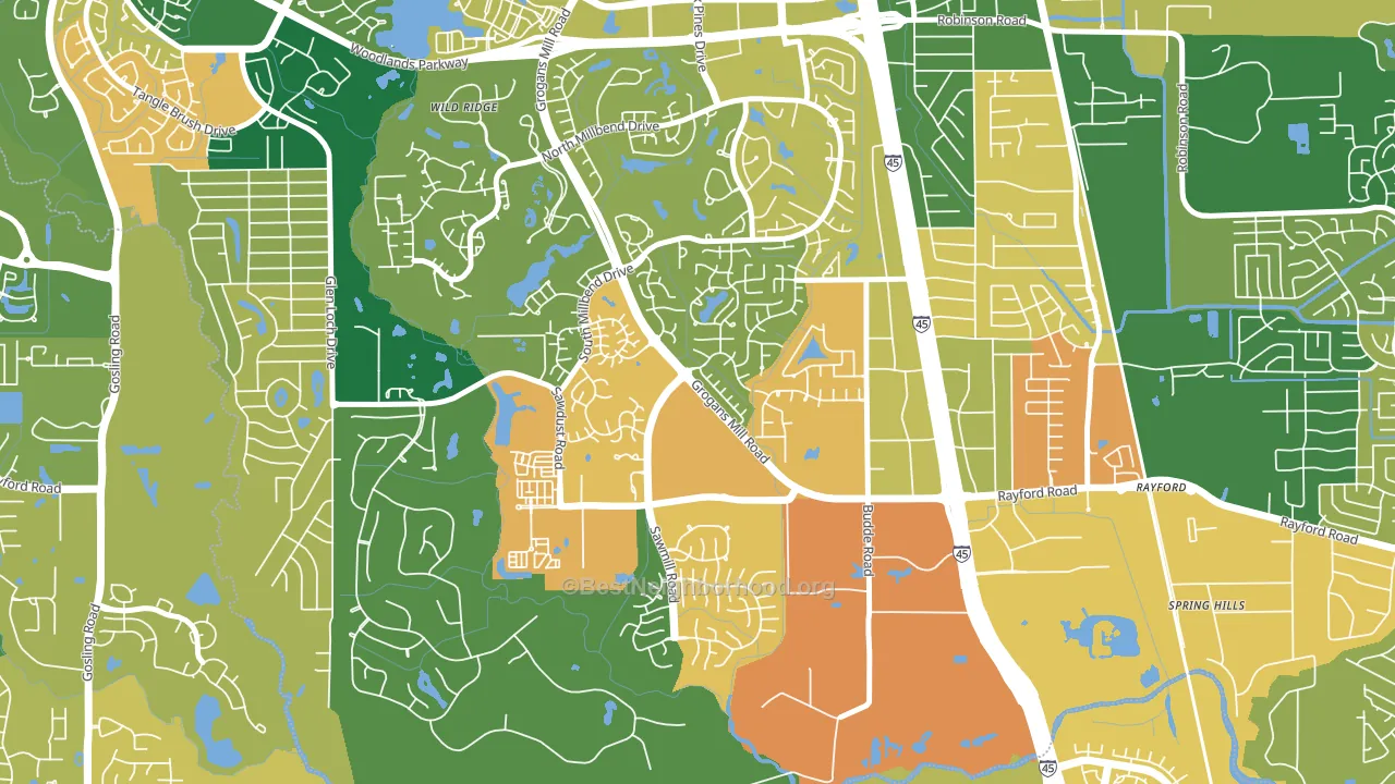 Grogan's Mill, The Woodlands, TX block-group voter-turnout map