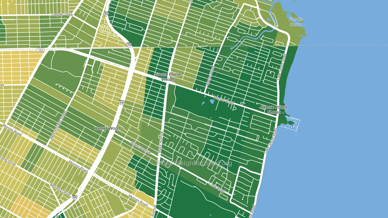 Grosse Pointe Woods, MI block-group voter-turnout map