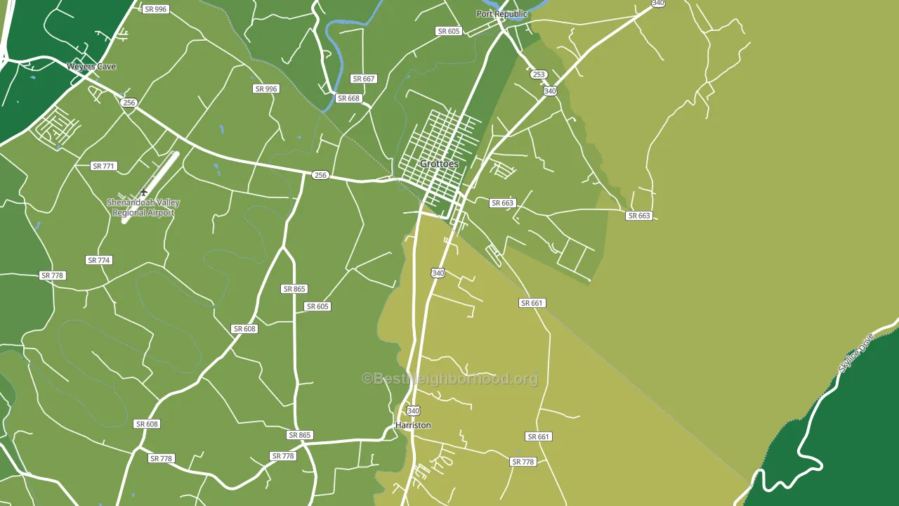 Grottoes, VA block-group voter-turnout map