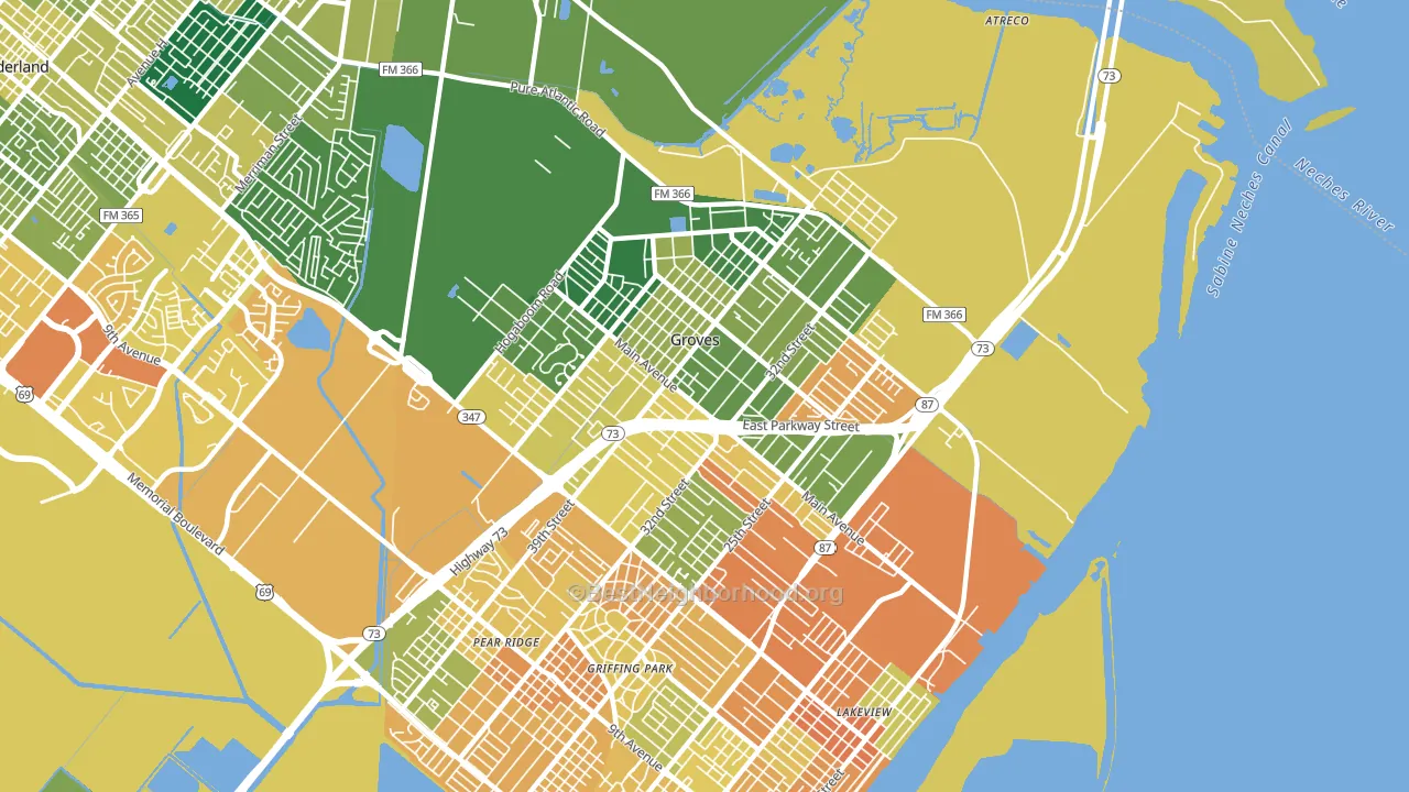 Groves, TX block-group voter-turnout map