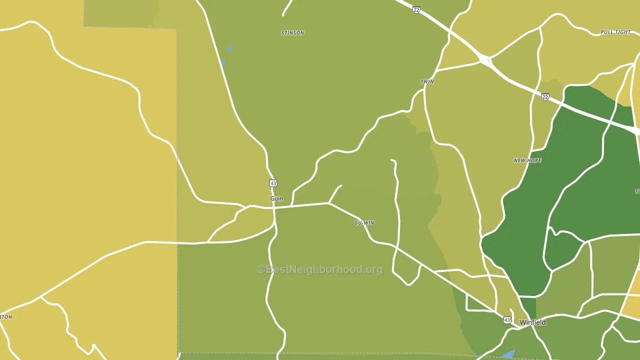Guin, AL block-group voter-turnout map