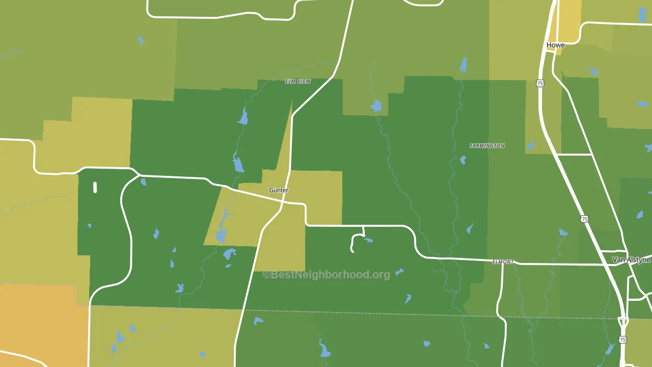 Gunter, TX block-group voter-turnout map
