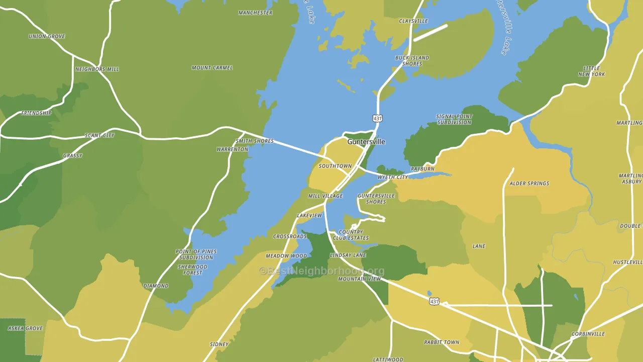 Guntersville, AL block-group voter-turnout map