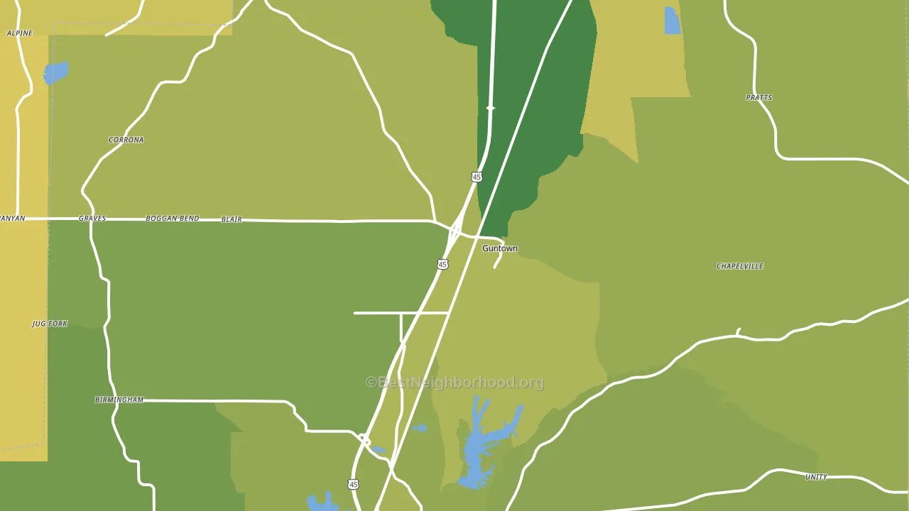 Guntown, MS block-group voter-turnout map