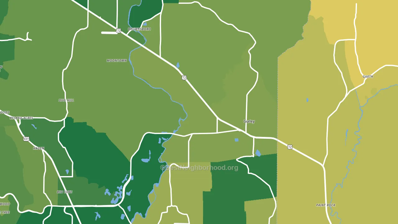 Gurley, AL block-group voter-turnout map