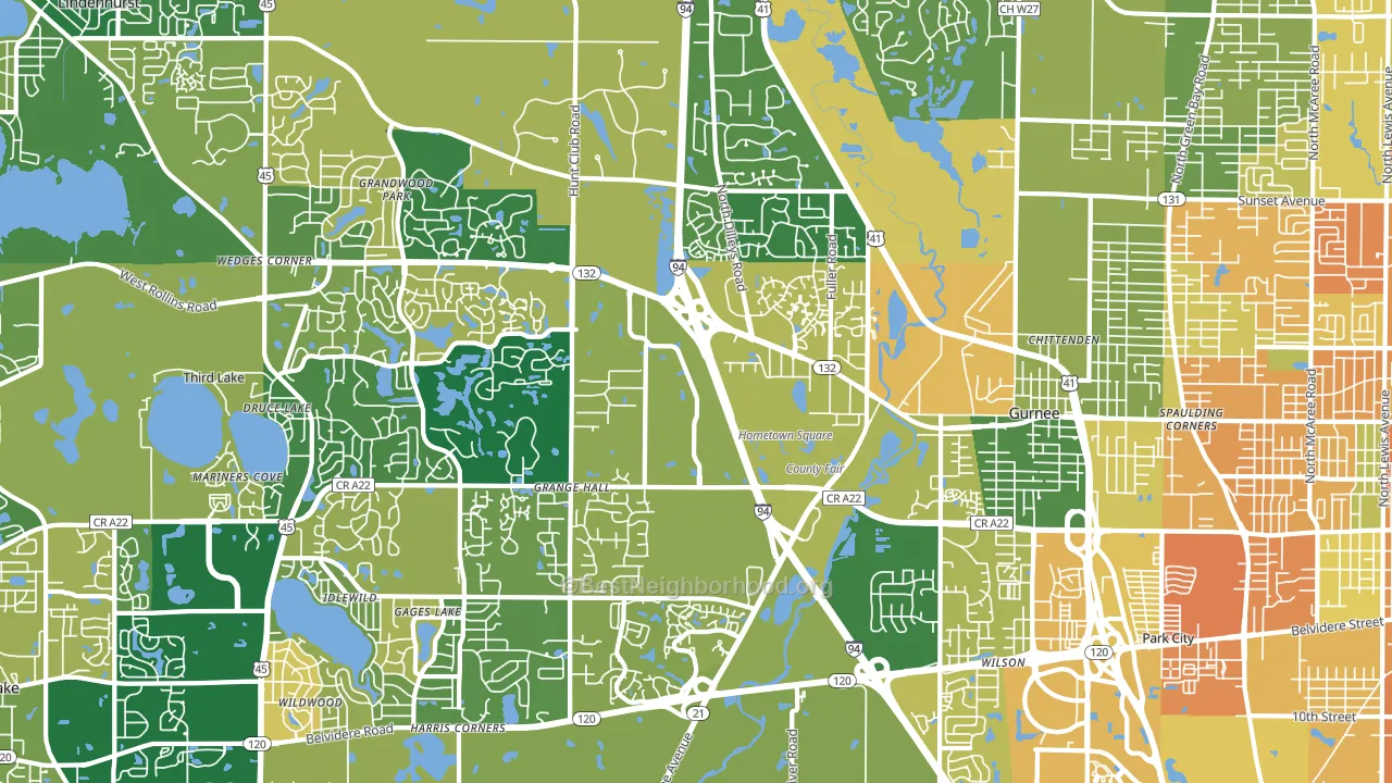 Gurnee, IL block-group voter-turnout map